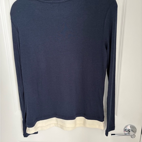 Three Dots Navy and Cream Long Sleeve Tee - Picture 2 of 3
